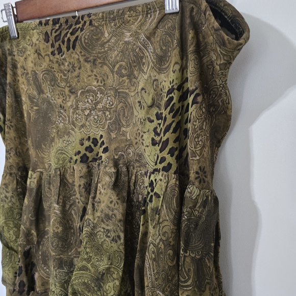 Vintage 90s Elegant Tiered Skirt in Olive Green Leopard Print Paisley Floral - Picture 5 of 8